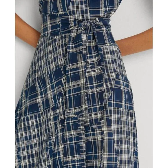 LAUREN RALPH LAUREN Patchwork Cotton Sleeveless Dress Blue Size 14 MSRP $265 - Picture 4 of 4